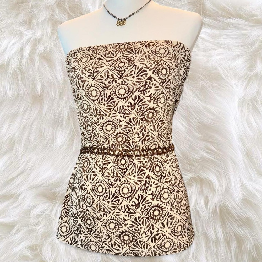 Rampage Brown and Cream Patterned Strapless Top